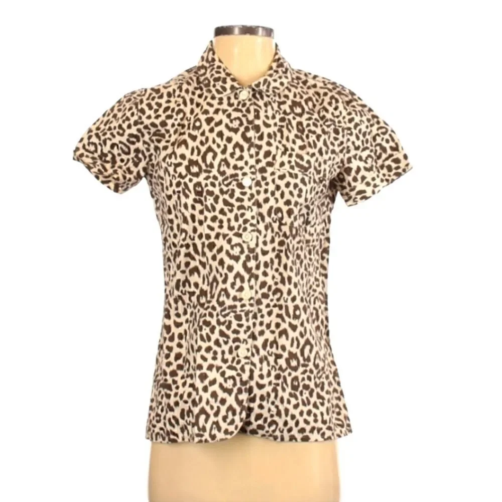 J CREW Shirt Short Sleeved Button Down Cotton Animal Print